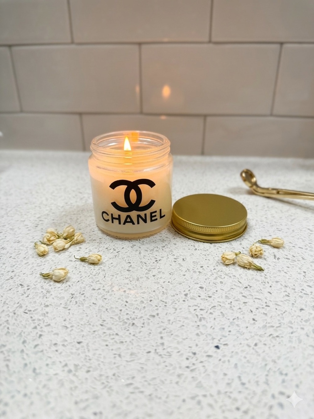 CHANEL Black-Logo White Frosted Glass Jar Candle 🕯️ - Picture 1 of 5